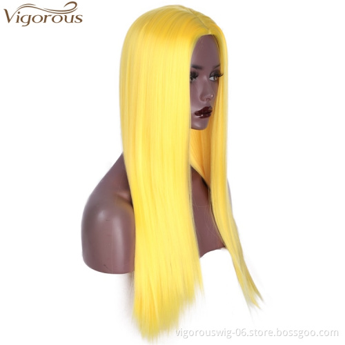 Vigorous Long Straight Yellow Wigs for Women Natural Hairline Middle Part Heat Resistant Fiber Synthetic Wigs for Black Women